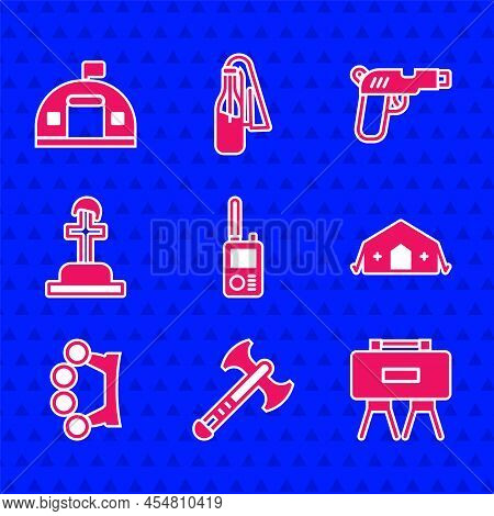 Set Walkie Talkie, War Axe, Military Mine, Medical Tent, Brass Knuckles, Soldier Grave, Pistol Or Gu