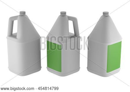 Set With White Plastic Gallons Jug Isolated On Background. Round Handled Bottle 4l Or 1 Gallon. 3d R