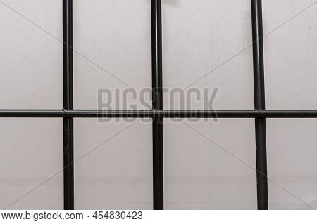 The Grille Of The Pre-trial Detention Cell On A Light Background. Concept: Court Session, Jury Trial