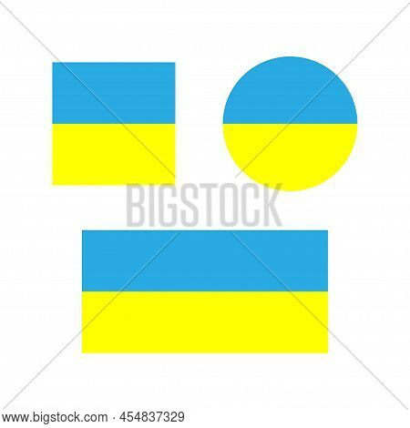 Flag Of Ukraine In Round, Square And Rectangular In Vector. Ukrainian Flag Yellow And Blue
