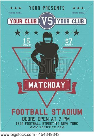 American Football Flyer. Matchday Poster Template With Football Player, Elements And Text. Sports Ba