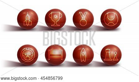 Set Line Dart Arrow, Steering Wheel, Tennis Ball, Surfboard, Ribbon Finishing Line, Award Cup, Chess