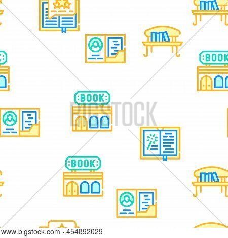 Book Library Shop Vector Seamless Pattern Color Line Illustration