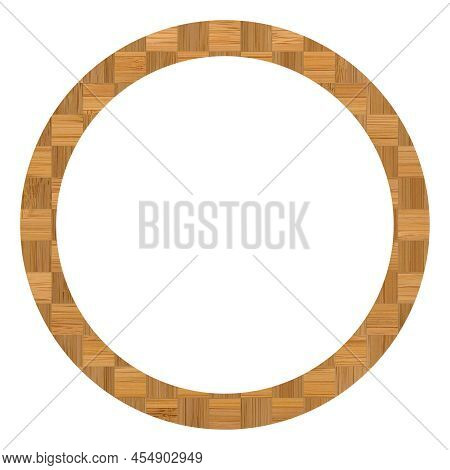 Wooden Bamboo Round Frame, Wooden Bamboo Frame Made From A Combination Of Different Woods, Isolated 