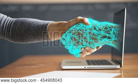 Illustrated Picture Of A Technical Man Handshake With Illustration Hand. Modern Man Or Business Man 
