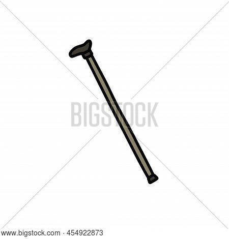 Walking Cane Doodle Icon, Vector Color Illustration