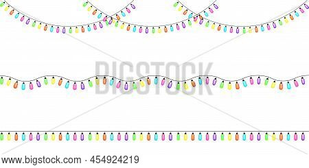 Cartoon Garlands Colored Light Bulbs. Party Decoration. Rainbow Color. Vector Illustration. Stock Im
