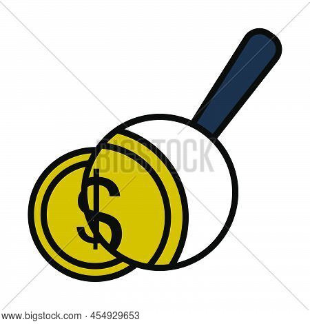 Magnifying Over Coins Stack Icon. Editable Bold Outline With Color Fill Design. Vector Illustration.