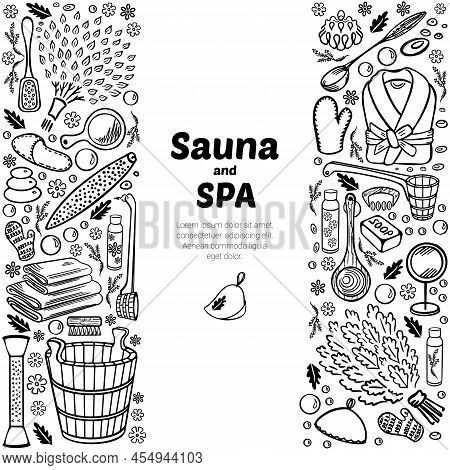 Banner Sauna And Spa Vertical Sketch Vector
