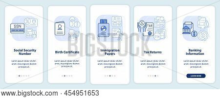 Social Program Application Light Blue Onboarding Mobile App Screen. Walkthrough 5 Steps Graphic Inst