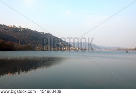 Lake Called Fimon In The Arcugnano Town Near Vicenza City In Italy In Europe And The Hill Called Lap