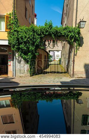 Feldkirch, Austria - May 20, 2022: A Scene With Reflection In The Historical Old Town Of Feldkirch I
