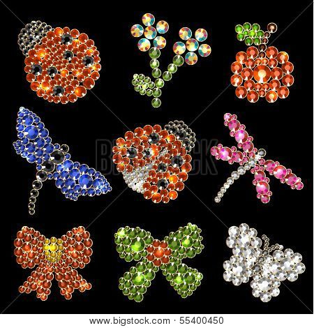 Set of jewellery icons decorated with rhinestones - raster version