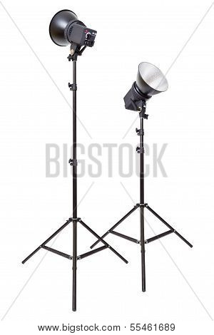 Two Studio Flash Light Monoblocks On Tripods