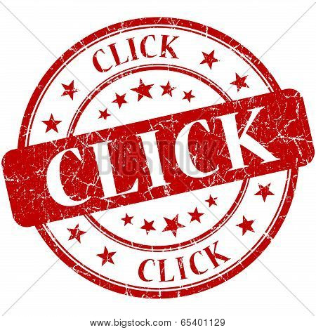 Click Red Round Grungy Vintage Rubber Stamp