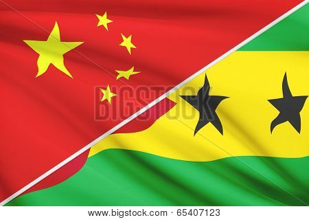 Series Of Ruffled Flags. China And Democratic Republic of São Tomé and Príncipe