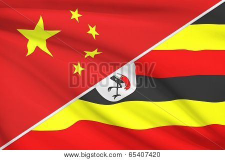 Series Of Ruffled Flags. China And Republic Of Uganda.