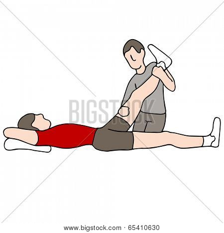 An image of a man receiving leg physical therapy.