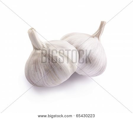 Two Garlic Heads Isolated On White Background