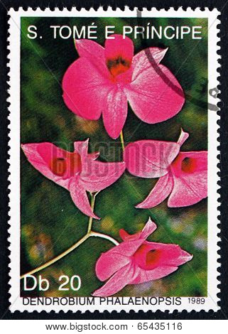 Postage Stamp Sao Tome And Principe 1989 Dendrobium Phalaenopsis, Orchid