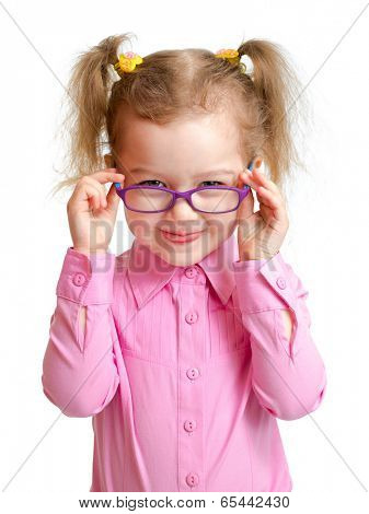 Funny girl in glasses isolated on white