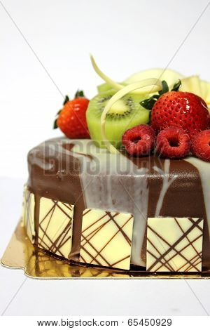 Delicious Fresh Fruit On Chocolete Cake