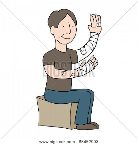 An image of a man with bandaged arms.