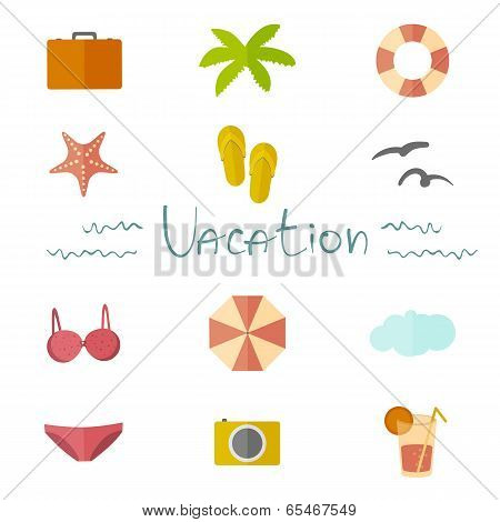 Icons Vacation In A Flat Minimalist Style