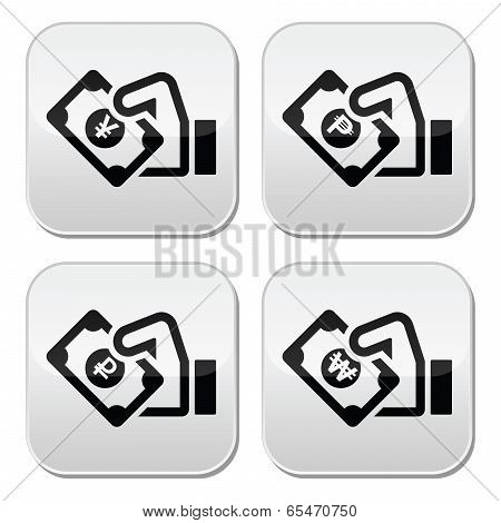 Hand with money icon - yuan, peso, wan, rouble