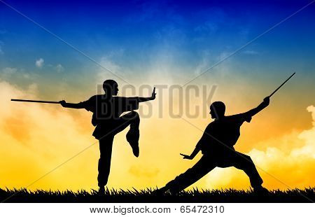 Shaolin Pose At Sunset