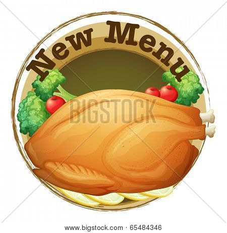 Illustration of a new menu label with a fried chicken on a white background
