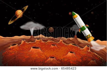 Illustration of a rocket in the outerspace