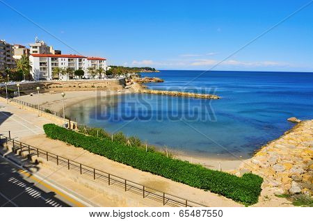 view of Alguer Beach in Ametlla de Mar, Spain