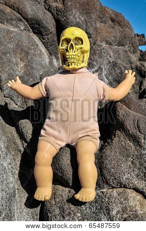 Ancient Vintage Old Doll with Human Skull