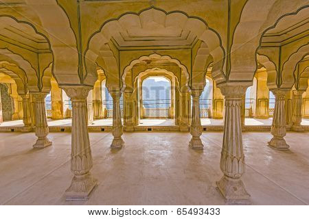 Columned Hall Of Amber Fort. Jaipur, India