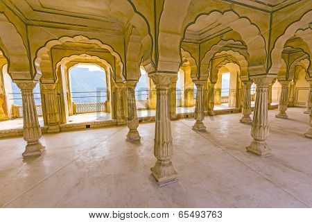 Columned Hall Of Amber Fort. Jaipur, India