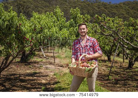 Farmer With Peaches