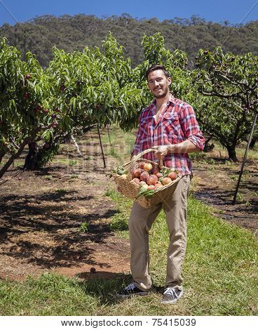 Farmer With Peaches
