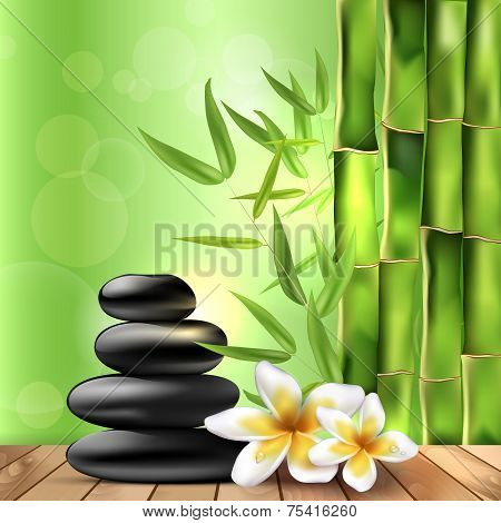 Bamboo, Frangipani Flowers And Stones - Spa Background