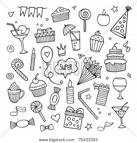 Vector set of different hand drawn holiday elements