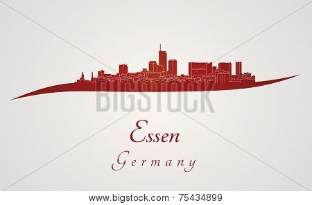 Essen Skyline In Red