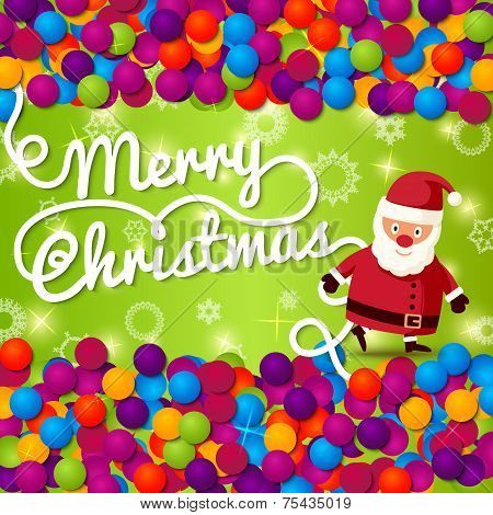 Merry Christmas greeting card with place for your text, and hand written lettering, Santa Claus. Vec