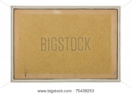 Old White Picture Frame With Fiberboard Background, Isolated On White