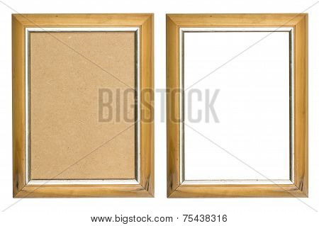 Old Wooden Picture Frame With And Without Fiberboard Background, Isolated