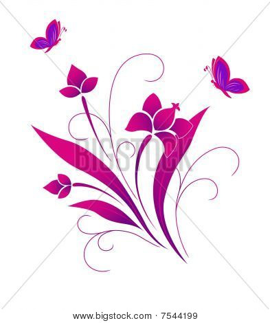 Un motivo di fiori e farfalle