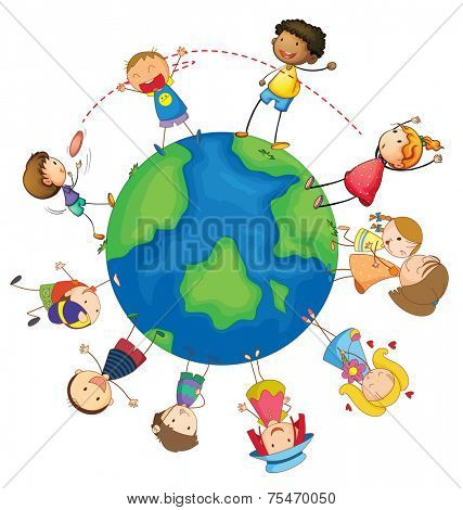 Kids playing around the Earth
