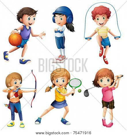 Kids playing sport on white