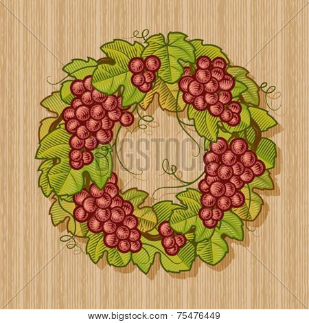 Retro grapes wreath. Vector