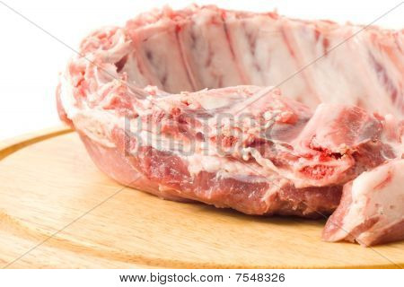 Closeup ของซี่โครงหมูบน Hardboard