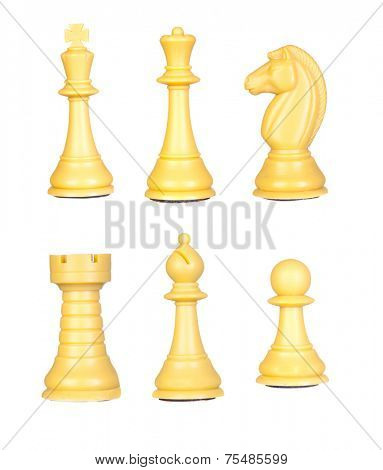 Six chess figures isolated on a white background